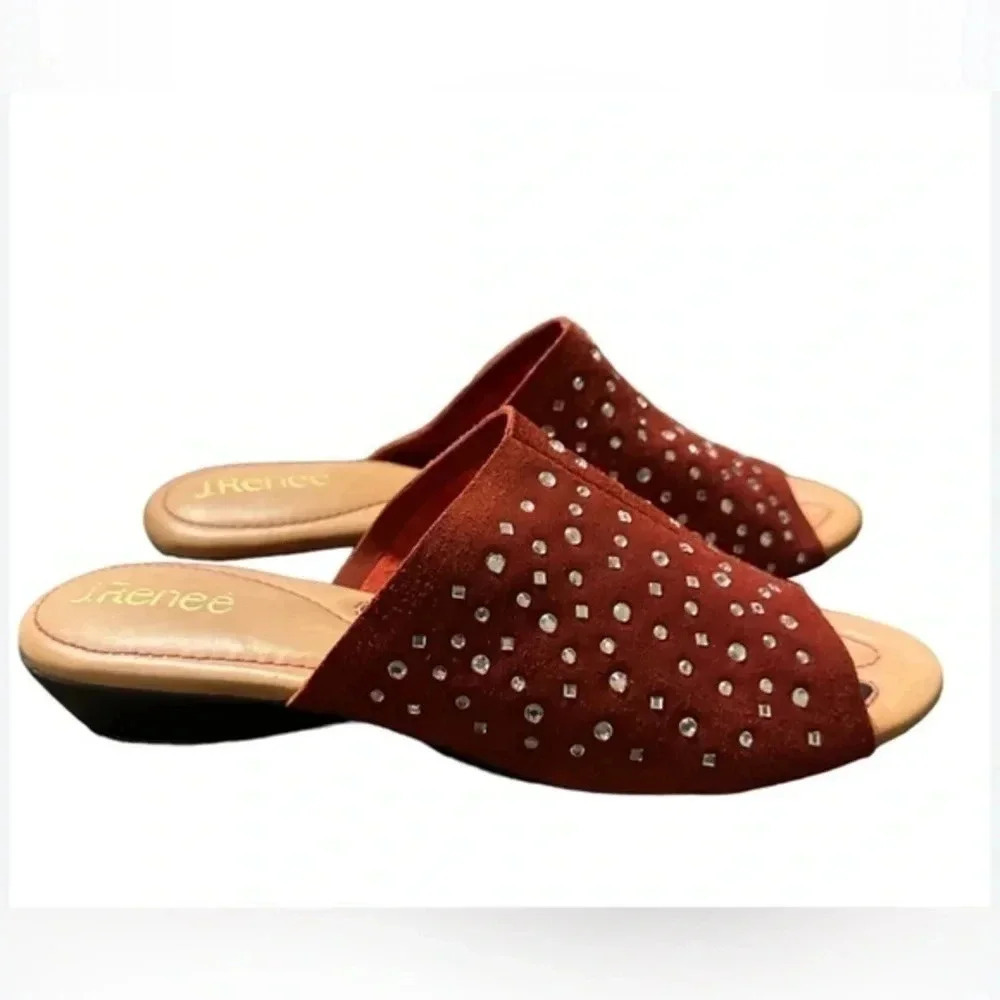 J. Renee suede 10 1/2 embellished red sandals slides